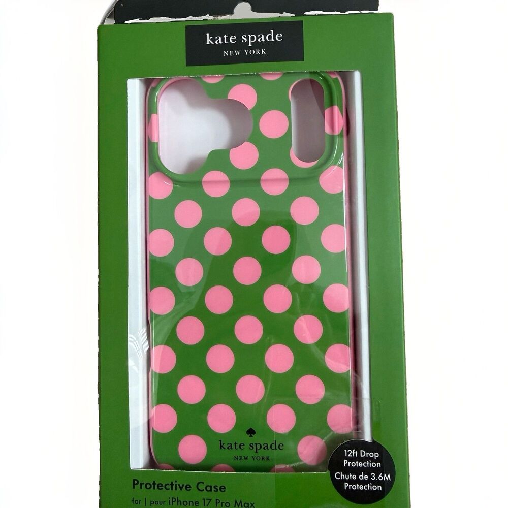 Kate Spade iPhone 17 Pro Max Case MagSafe Green And Pink Polkadots New